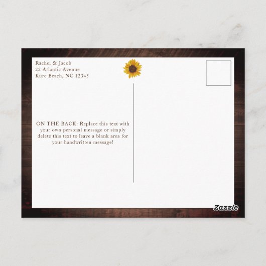 Rustieke zonnebloem string lampjes net getrouwd briefkaart (Achterkant)