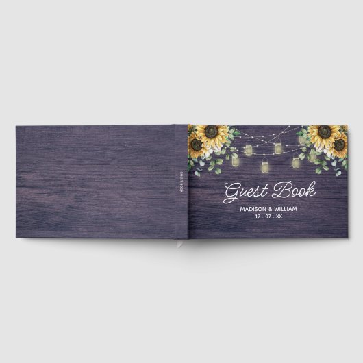 Rustieke Zonnebloem String Licht Houten Gastenboek (Volledig)