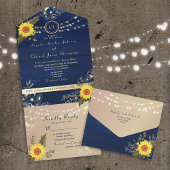 Rustieke Zonnebloem String Lights Huwelijksuitnodi All In One Uitnodiging