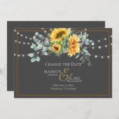 Rustieke Zonnebloem String Lights Verander de Datu Save The Date (Voorkant / Achterkant)