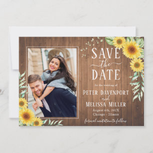 Rustieke Zonnebloem Trouwfoto Save the Date Aankondiging