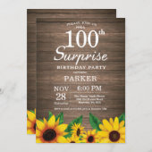 Rustieke Zonnebloem Verrassing 100e Verjaardag Kaart (Voorkant / Achterkant)
