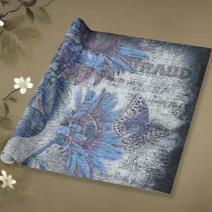 Rustieke zonnebloem vlinder blauw efemeer cadeaupapier