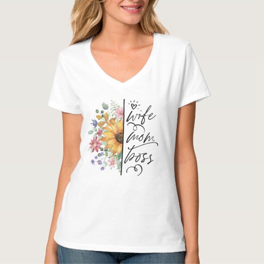 Rustieke Zonnebloem Vrouw Mam Boss T shirt (Voorkant)
