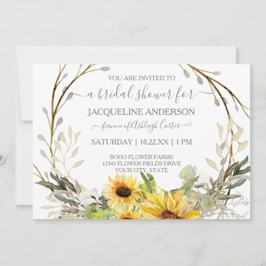 Rustieke Zonnebloem Waterverf Bloemen Vrijgezellen Kaart (Voorkant)