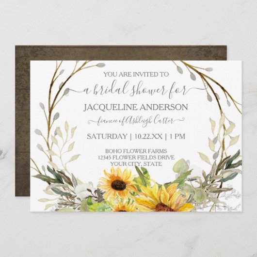 Rustieke Zonnebloem Waterverf Bloemen Vrijgezellen Kaart (Voorkant / Achterkant)