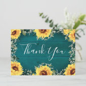 Rustieke zonnebloemen baby's ademgrens Blauwgroen Bedankkaart (Staand voorkant)