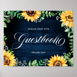 Rustieke Zonnebloemen Baby's Breath Navy Gastenboe Poster