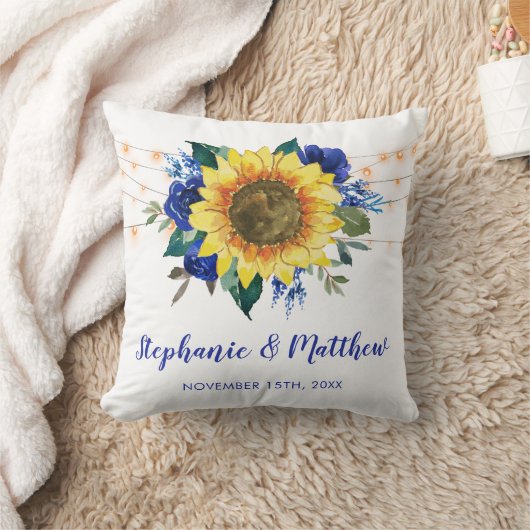Rustieke Zonnebloemen Blauwe Bloemen Lichten Bruil Kussen (Deken)