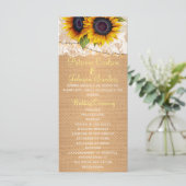 Rustieke zonnebloemen burlap en kant bruiloft prog programma (Staand voorkant)