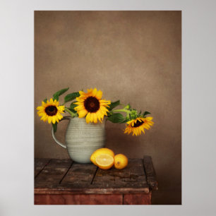 Rustieke zonnebloemen en citroenen poster