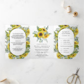 Rustieke Zonnebloemen en Eucalyptus 3 in 1 Bruilof Drieluik Uitnodiging (Binnen)