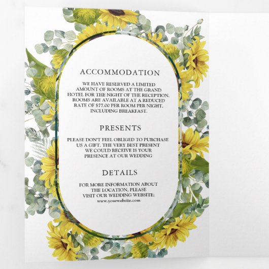 Rustieke Zonnebloemen en Eucalyptus 3 in 1 Bruilof Drieluik Uitnodiging (Binnenzijde eerst)