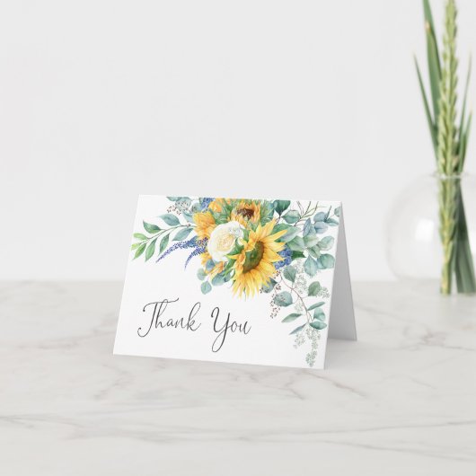 Rustieke Zonnebloemen en Eucalyptus Dank U Bedankkaart (Voorkant)