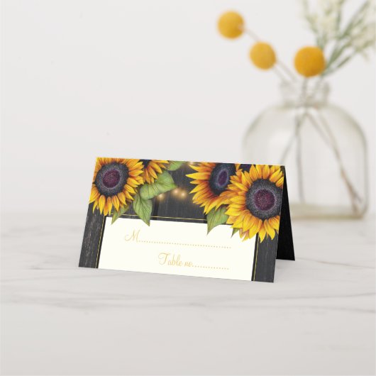 Rustieke zonnebloemen hout chique trouwtafel (Voorkant)