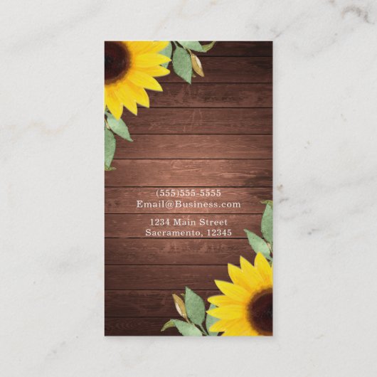 Rustieke Zonnebloemen & Hout Elegant Country Chic Visitekaartje (Achterkant)