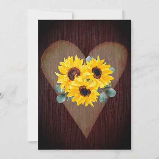 Rustieke Zonnebloemen Hout Hart String Lights Kaart (Achterkant)