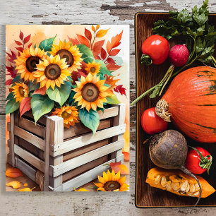 Rustieke zonnebloemen in krat Herfst muurposter Poster