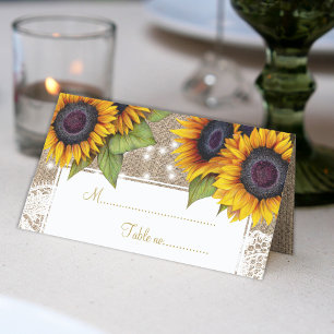 Rustieke zonnebloemen jute lace trouwtafel plaats