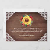 Rustieke Zonnebloemen Kant Rood Bloemen Hout Bruil Bedankkaart (Achterkant)