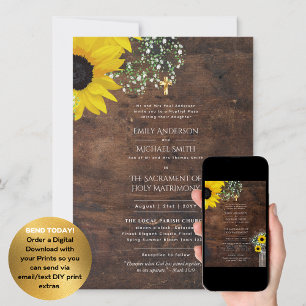Rustieke Zonnebloemen Katholieke Nuptial Mass Brui Kaart