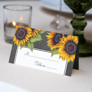 Rustieke zonnebloemen krijtbord trouwtafel plaats
