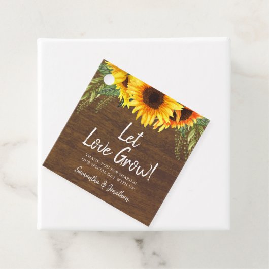 Rustieke zonnebloemen laten liefde groeien bruilof bedankjes labels (In situ)