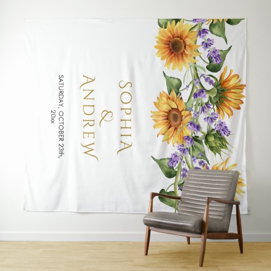 Rustieke Zonnebloemen & Lavander Bruiloft Wandkleed (In Situ (horizontaal))