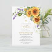 Rustieke Zonnebloemen & Lavander Doop Uitnodiging (Staand voorkant)