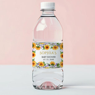 Rustieke Zonnebloemen & Lavendel Baby Watermerken Waterfles Etiket