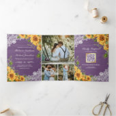 Rustieke Zonnebloemen Lavendel Hout QR Code Huweli Drieluik Uitnodiging (Binnen)