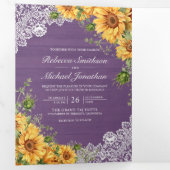 Rustieke Zonnebloemen Lavendel Hout QR Code Huweli Drieluik Uitnodiging (Binnenzijde eerst)