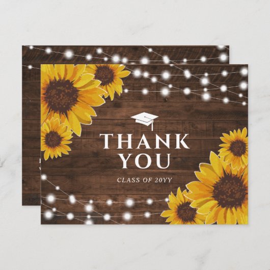 Rustieke Zonnebloemen Lights Afstuderen Dank u Aankondiging (Voorkant / Achterkant)