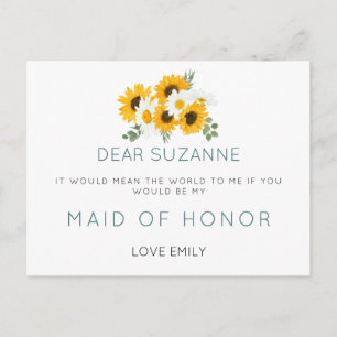 Rustieke Zonnebloemen Maid of Honor Verzoek Briefkaart