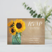 Rustieke Zonnebloemen Mason Jar Country Wedding RS RSVP Kaartje (Staand voorkant)