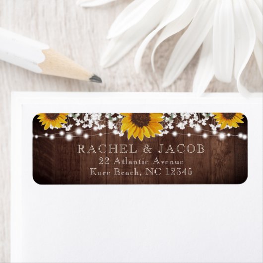 Rustieke Zonnebloemen Mason Jar Lights Bruiloft Ad Etiket (Insitu)