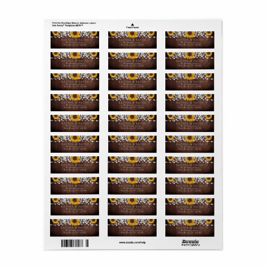 Rustieke Zonnebloemen Mason Jar Lights Bruiloft Ad Etiket (Full Sheet)