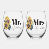 Rustieke Zonnebloemen Mr. en Mrs. Wijnglas Zonder Voet (Voorkant)