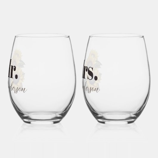 Rustieke Zonnebloemen Mr. en Mrs. Wijnglas Zonder Voet (Links)