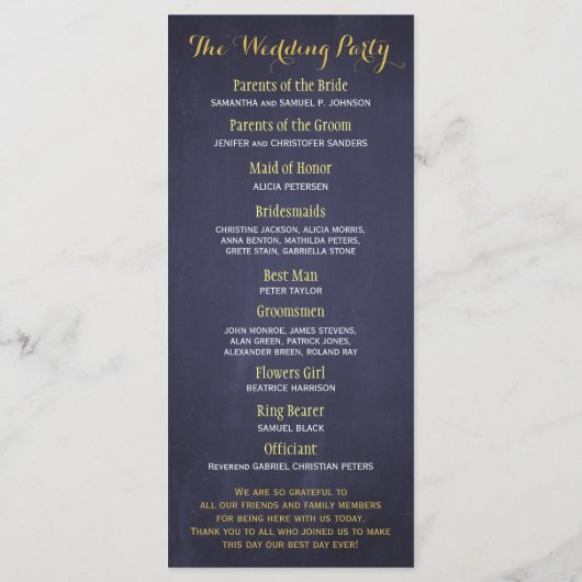 Rustieke zonnebloemen navy blauw bruiloft programm programma (Achterkant)