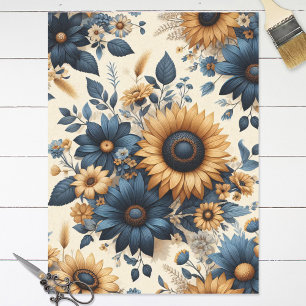 Rustieke zonnebloemen Navy Blue Daisies Decoupage Tissuepapier