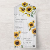 Rustieke zonnebloemen op hout QR Code All In One Uitnodiging (Binnen)