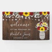 Rustieke Zonnebloemen Rozen Jar String Lights Brui Spandoek (Horizontaal)