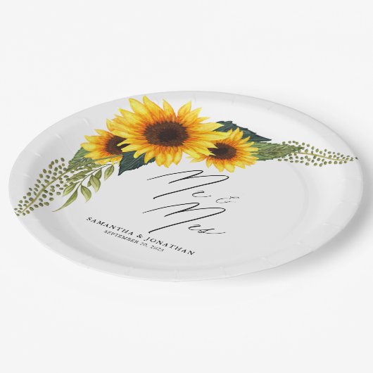 Rustieke Zonnebloemen Script Mr. en Mrs. Wedding Papieren Bordje (Gekanteld)