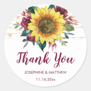 Rustieke Zonnebloemen Strijklichten Bloemen Dank u Ronde Sticker