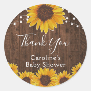 Rustieke Zonnebloemen String Lights Hout Baby show Ronde Sticker