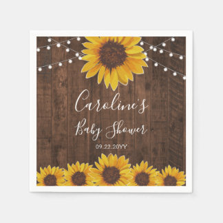 Rustieke Zonnebloemen String Lights Hout Baby show Servet
