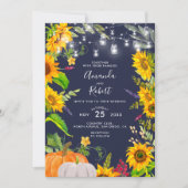 Rustieke Zonnebloemen String Lights Pompoen Navy B Kaart (Voorkant)