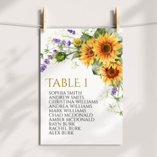 Rustieke zonnebloemen tafel nummer 1 zitkaart kaart