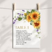 Rustieke zonnebloemen tafel nummer 1 zitkaart kaart